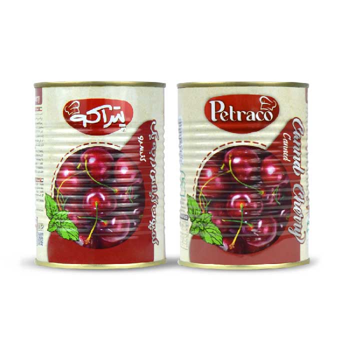 Two jars of 400g cherry compote showing front and back labels